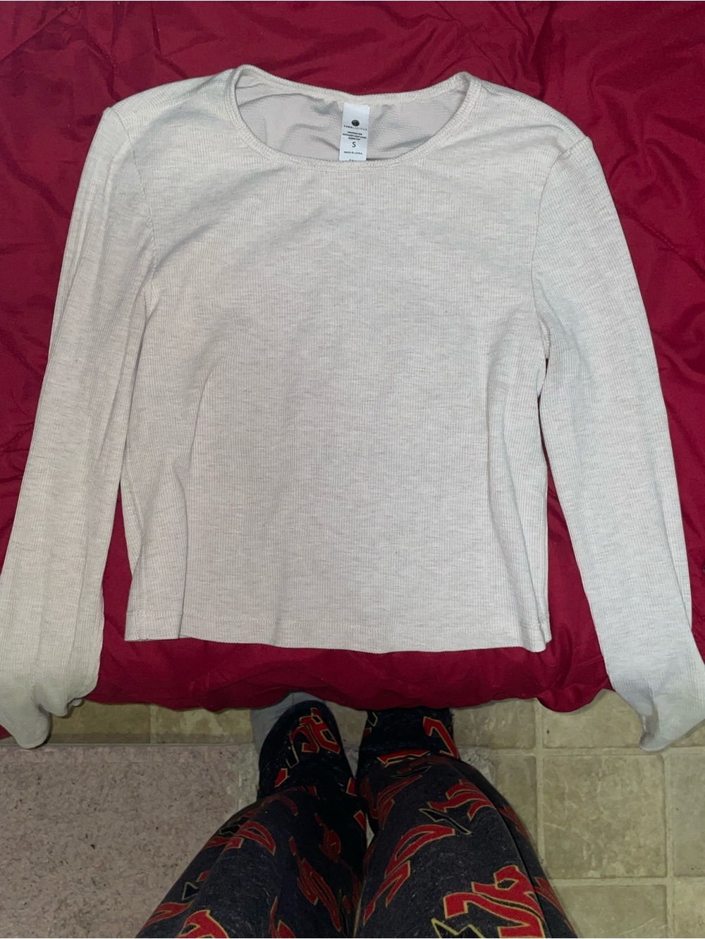 Yogalicious Ribbed Long-Sleeve Crew Crop Top in Light Beige - Picture 3 of 3